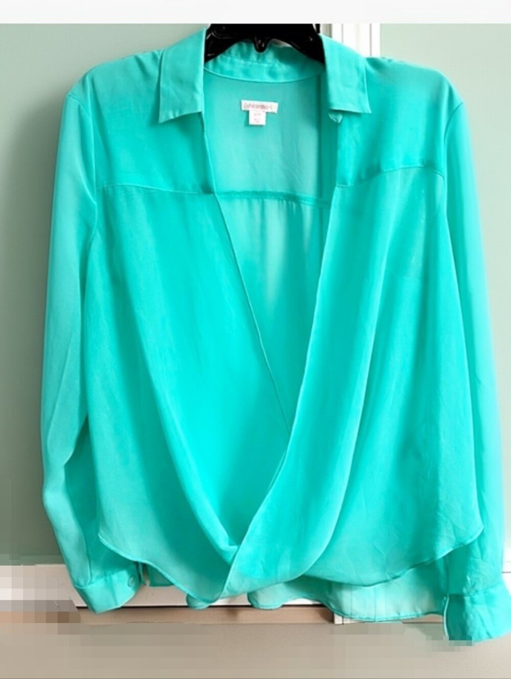 Xhilaration Blouse Sheer Light Turquoise Faux Wrap